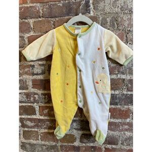 Vintage Little Me Yellow/Green/Cream Duck Terry Cotton Blend Sleeper Baby Size 1